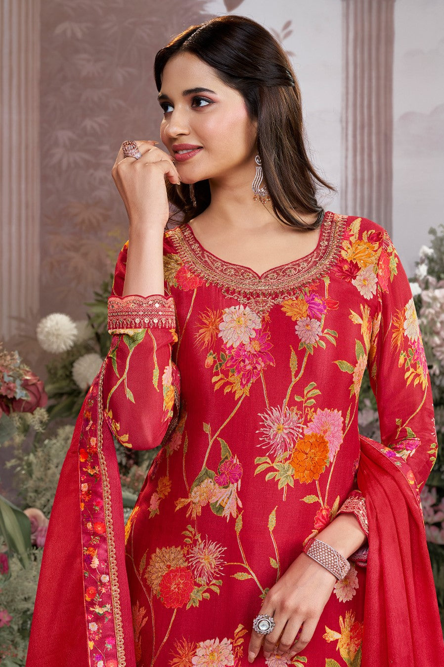 Red Readymade Chinon Sharara Suit-SS972_3_SareeButa.com