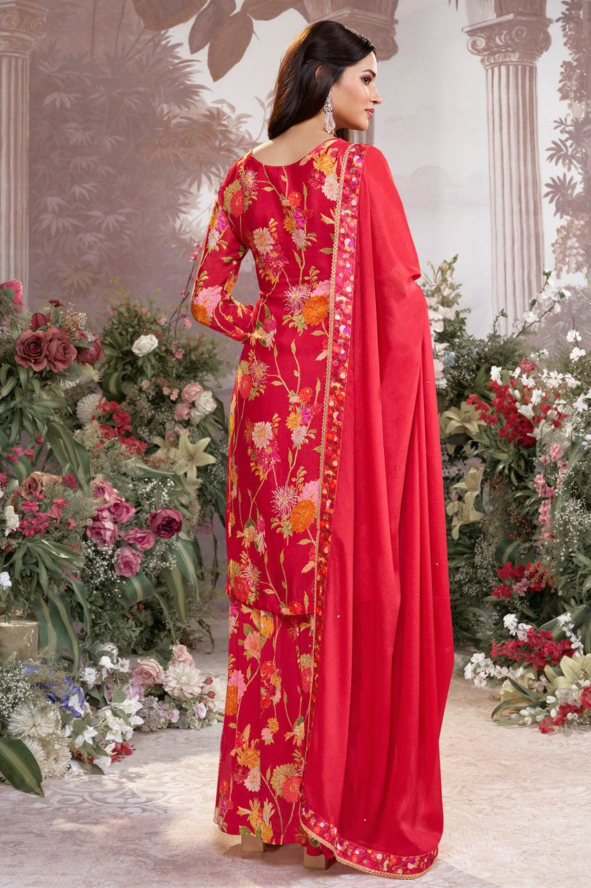 Red Readymade Chinon Sharara Suit-SS972_4_SareeButa.com