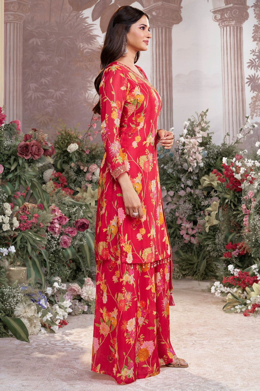 Red Readymade Chinon Sharara Suit-SS972_5_SareeButa.com