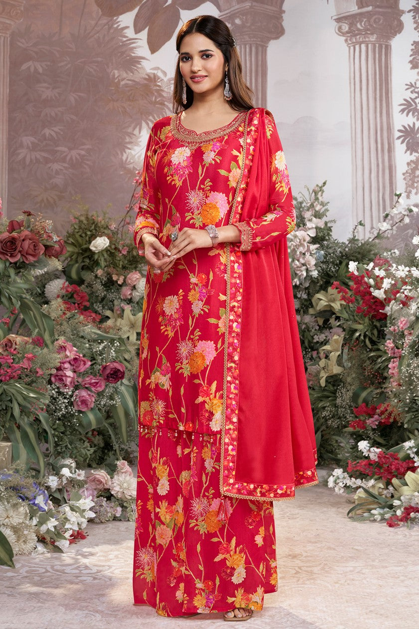 Red Readymade Chinon Sharara Suit-SS972_6_SareeButa.com