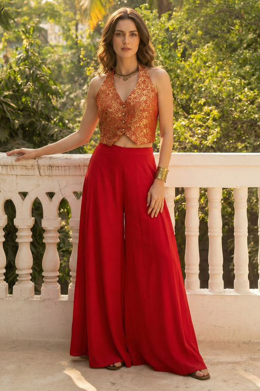 Red Readymade Crepe Palazzo Set-SAR12773_1_SareeButa.com