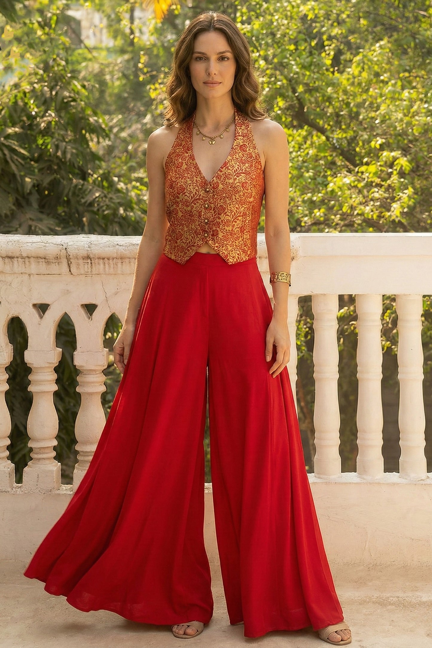 Red Readymade Crepe Palazzo Set-SAR12773_3_SareeButa.com