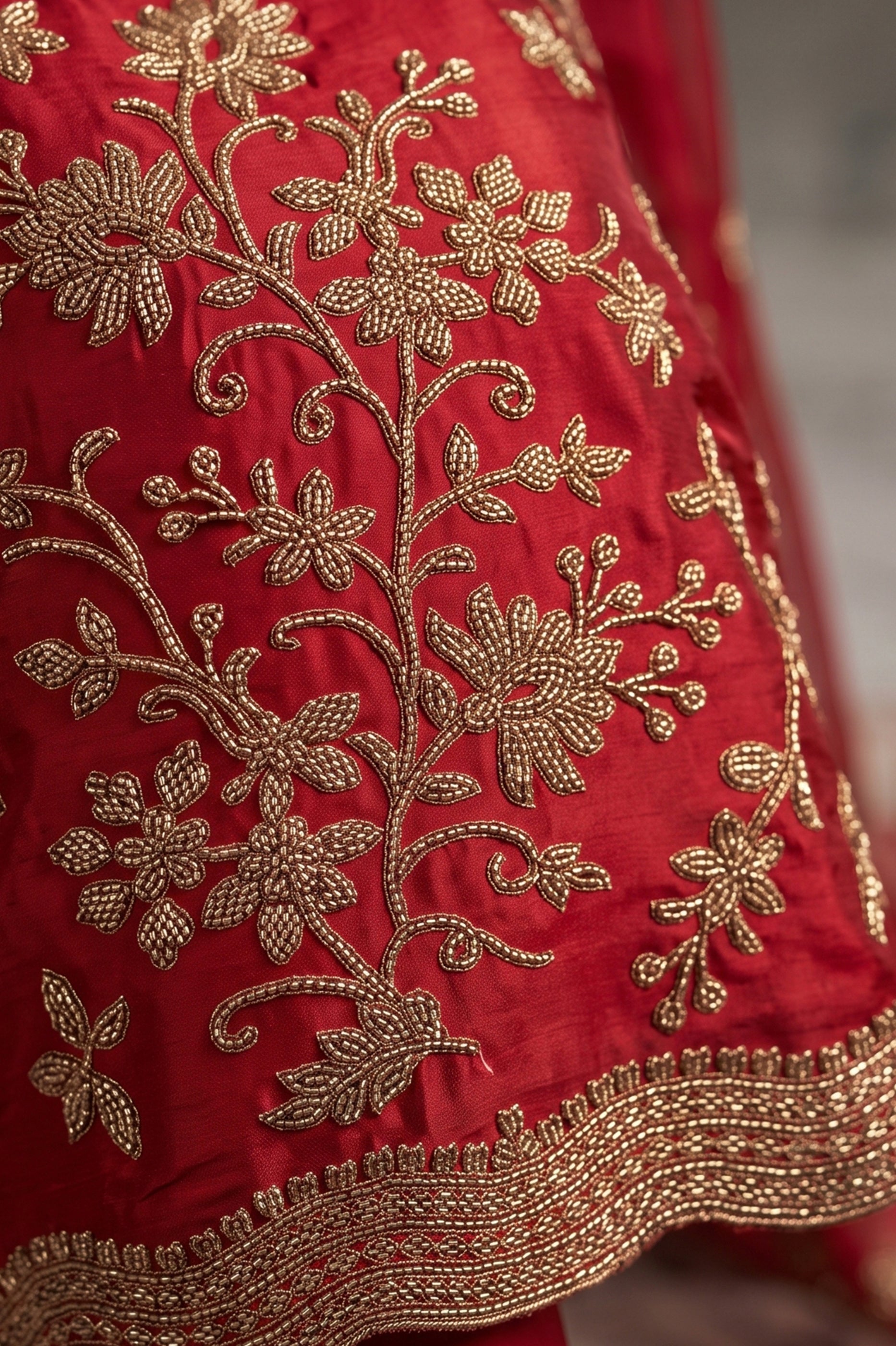 Red Readymade Embroidered Chinon Palazzo Suit-SAR13142_3_SareeButa.com