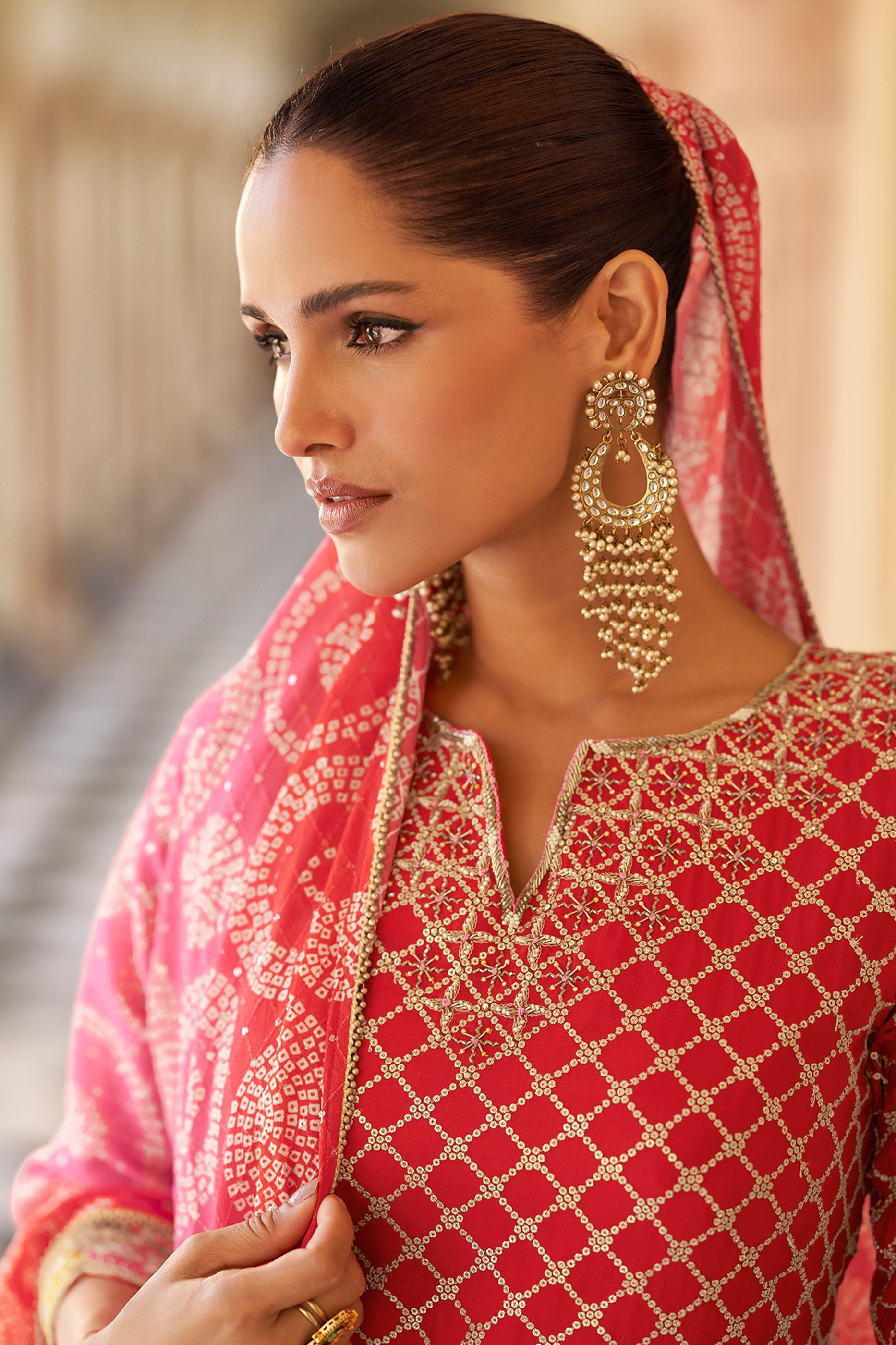 Red Readymade Embroidered Chinon Sharara Suit-SAR11620_3_SareeButa.com