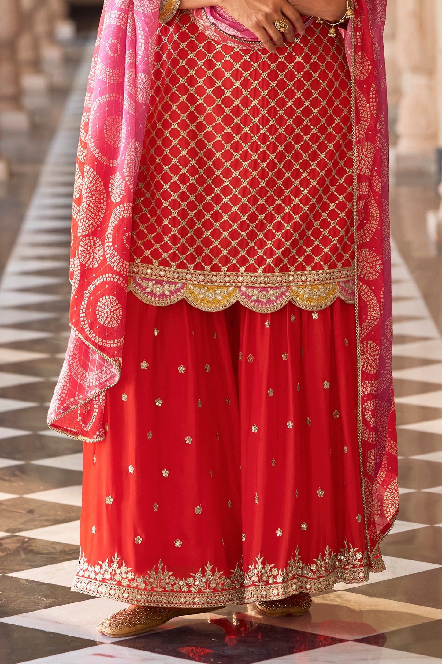 Red Readymade Embroidered Chinon Sharara Suit-SAR11620_5_SareeButa.com