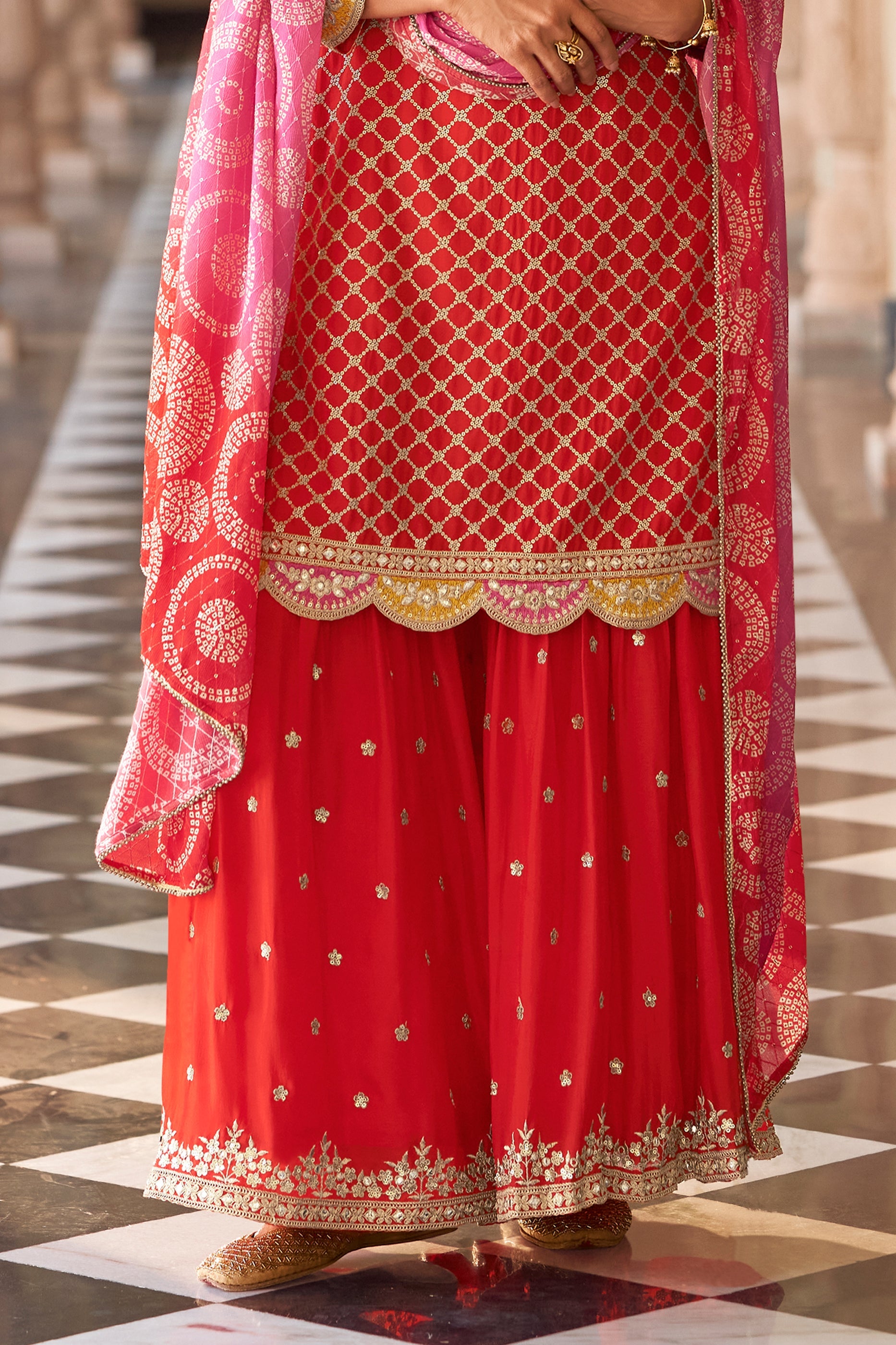 Red Readymade Embroidered Chinon Sharara Suit-SAR11620_5_SareeButa.com