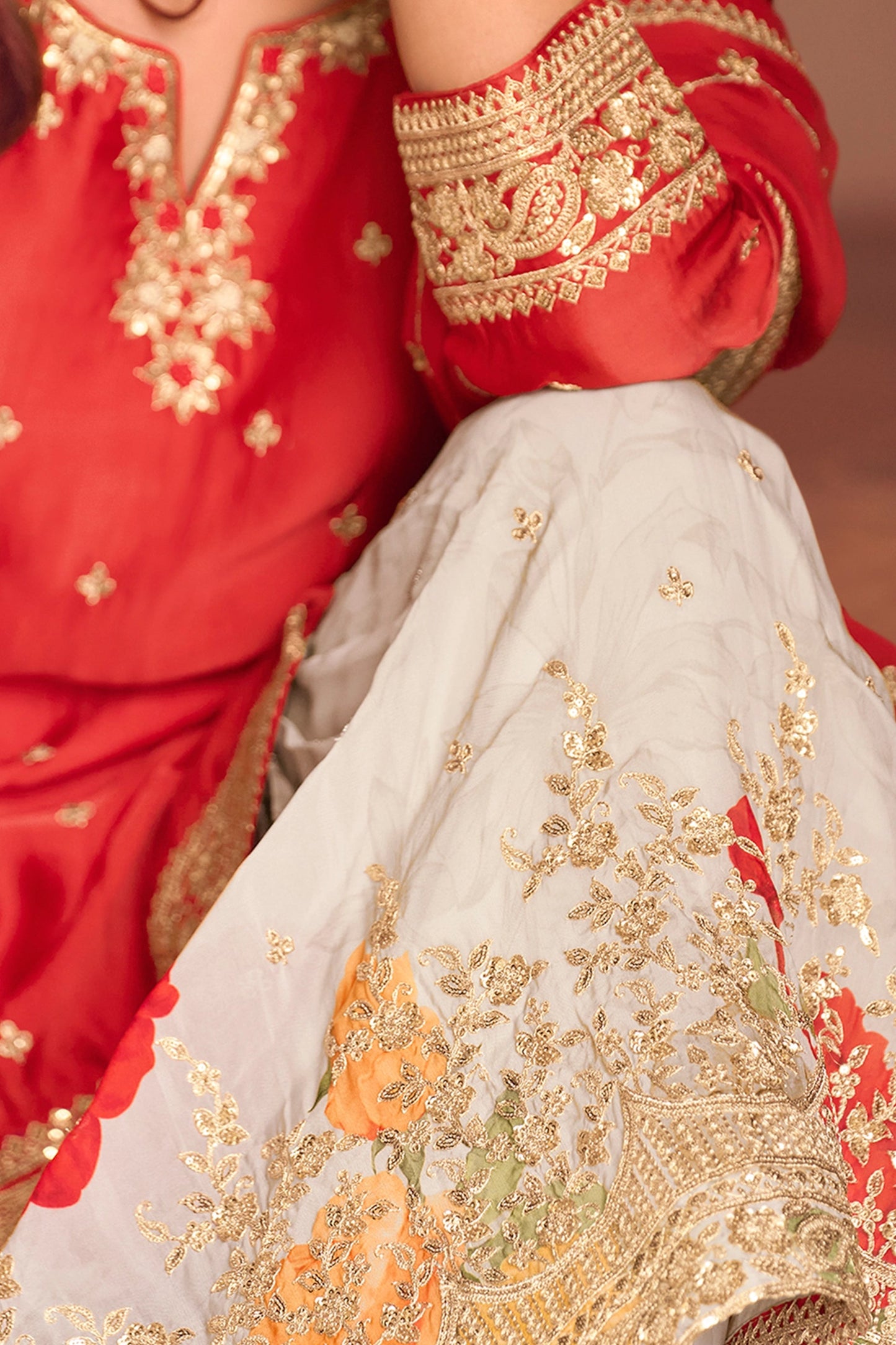 Red Readymade Embroidered Chinon Silk Sharara Suit-SAR10506_4_SareeButa.com