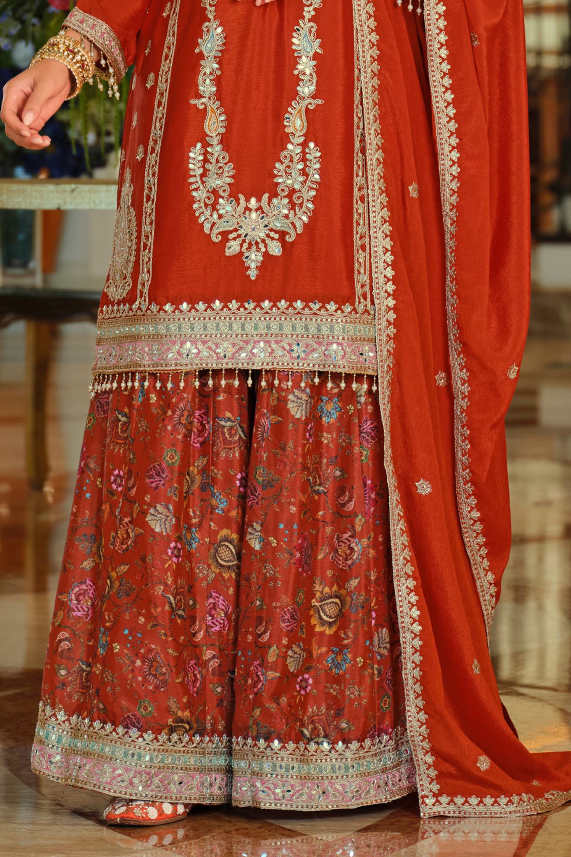 Red Readymade Embroidered Chinon Suit-SAR11672_5_SareeButa.com