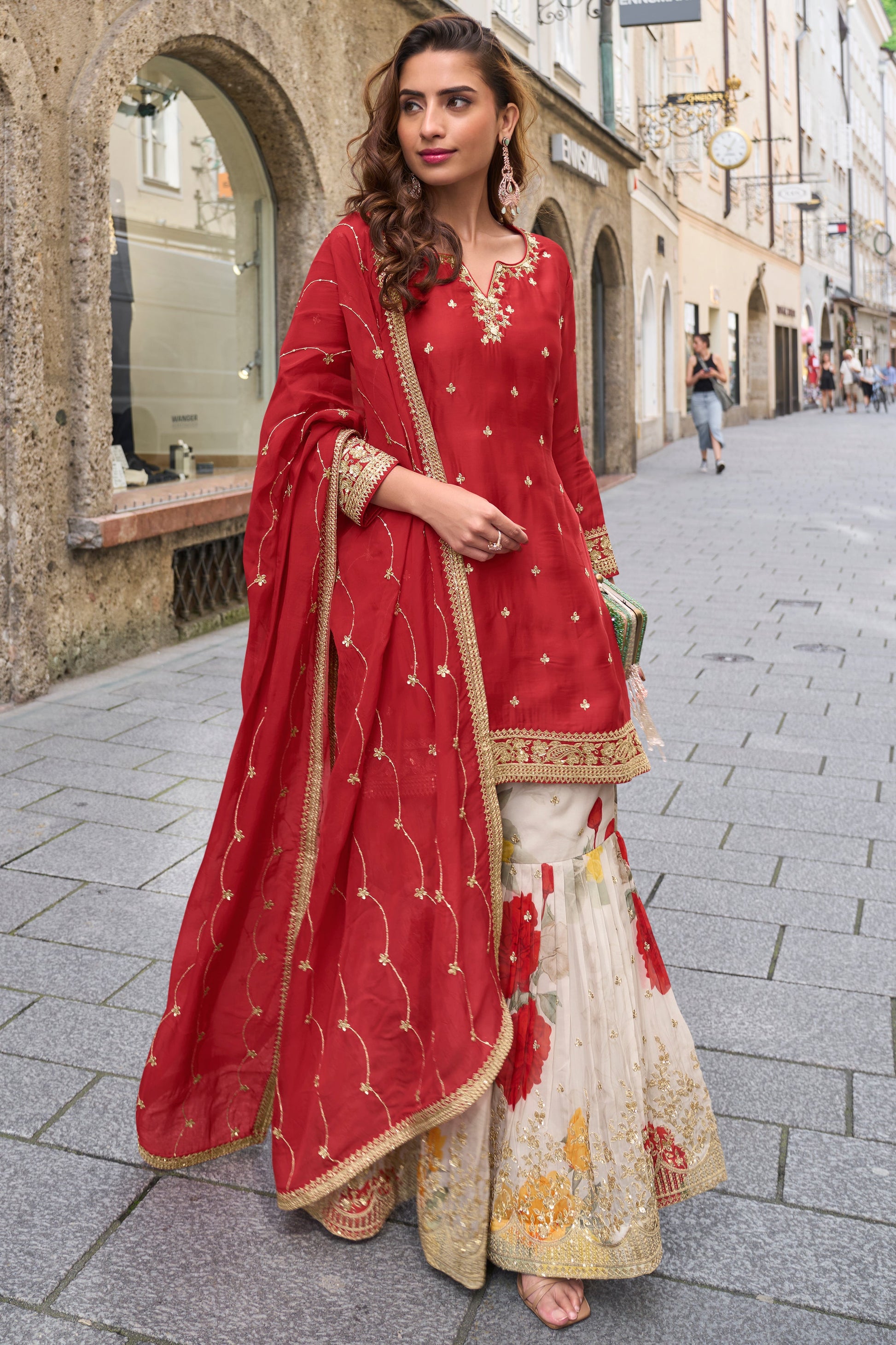 Red Readymade Embroidered Chinon Suit-SS722_3_SareeButa.com