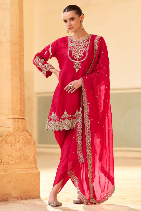 Red Readymade Embroidered Crepe Silk Suit-SAR11998_1_SareeButa.com