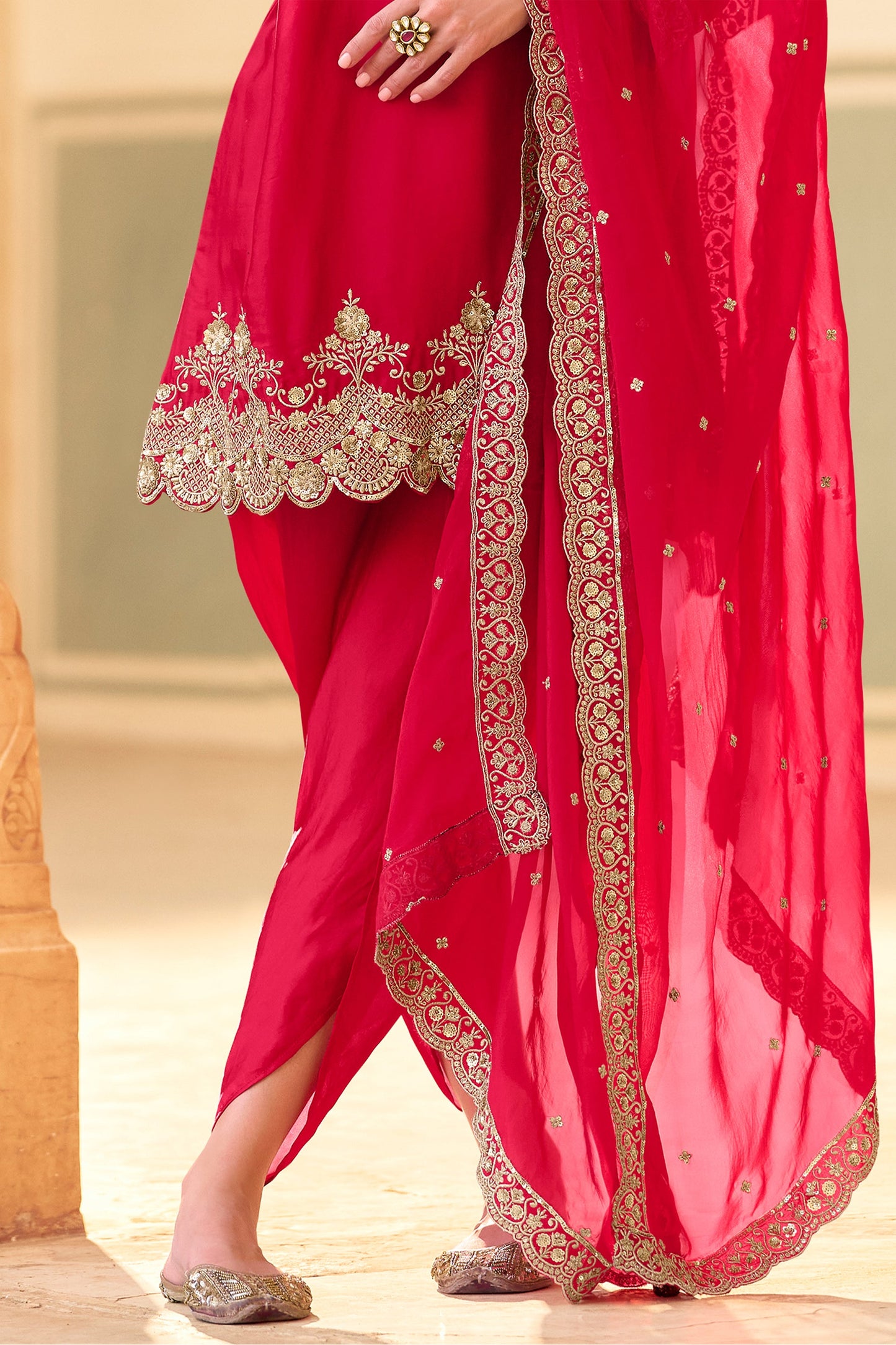Red Readymade Embroidered Crepe Silk Suit-SAR11998_5_SareeButa.com