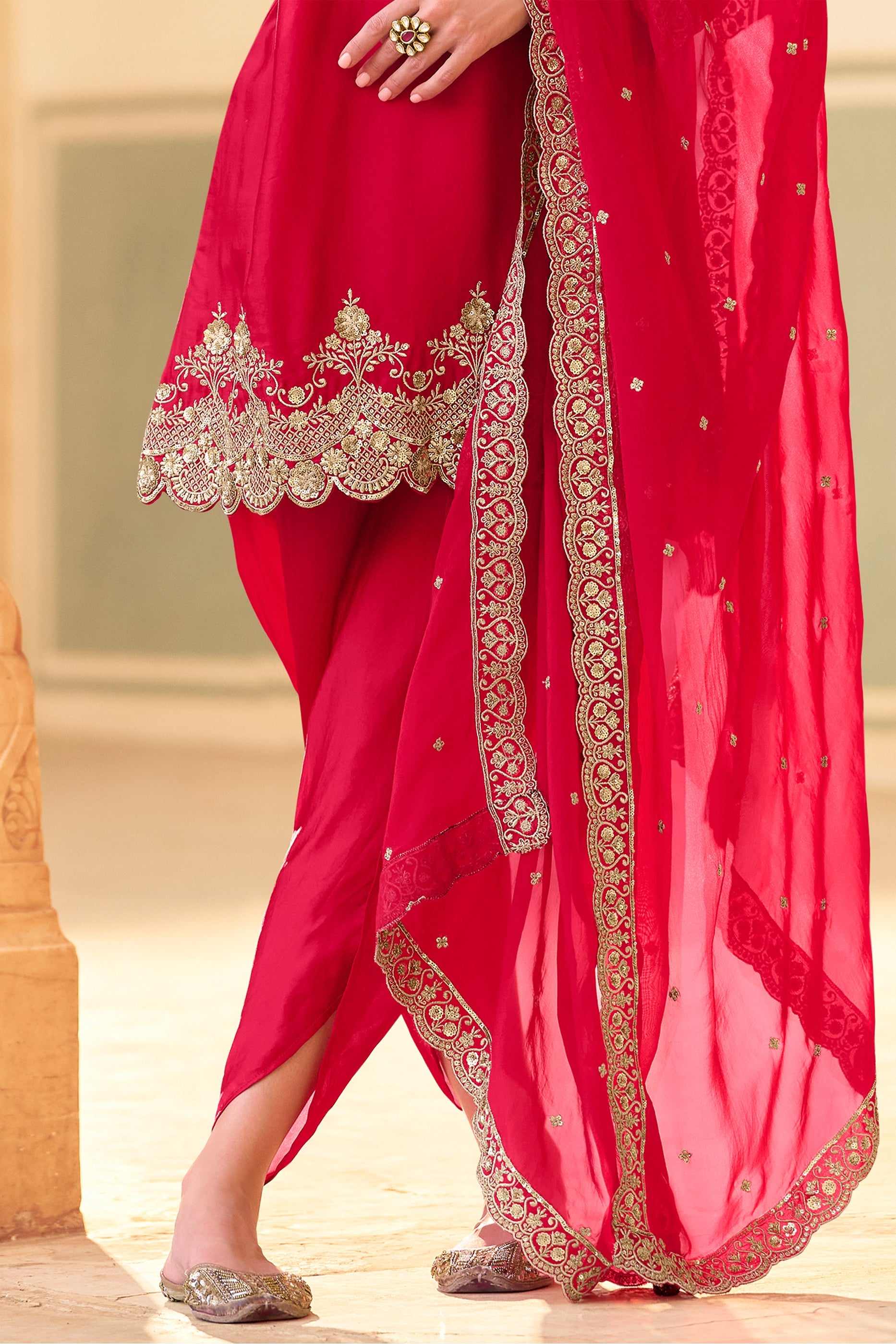 Red Readymade Embroidered Crepe Silk Suit-SAR11998_5_SareeButa.com