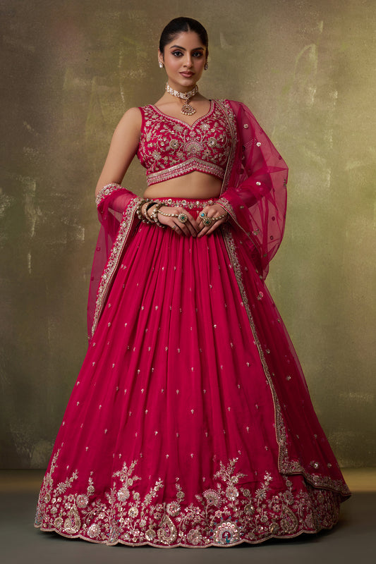Red Readymade Embroidered Georgette Lehenga-SAR12890_1_SareeButa.com