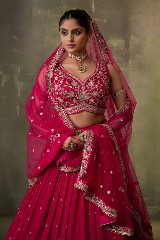Red Readymade Embroidered Georgette Lehenga-SAR12890_2_SareeButa.com