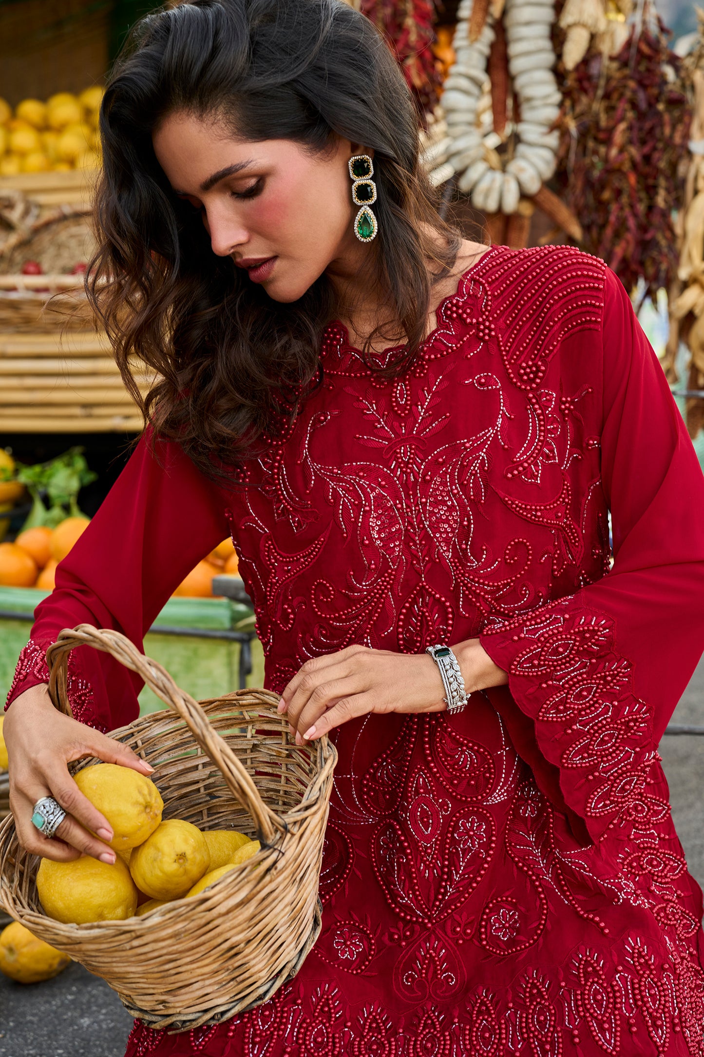 Red Readymade Embroidered Georgette Pant Suit-SAR13078_2_SareeButa.com