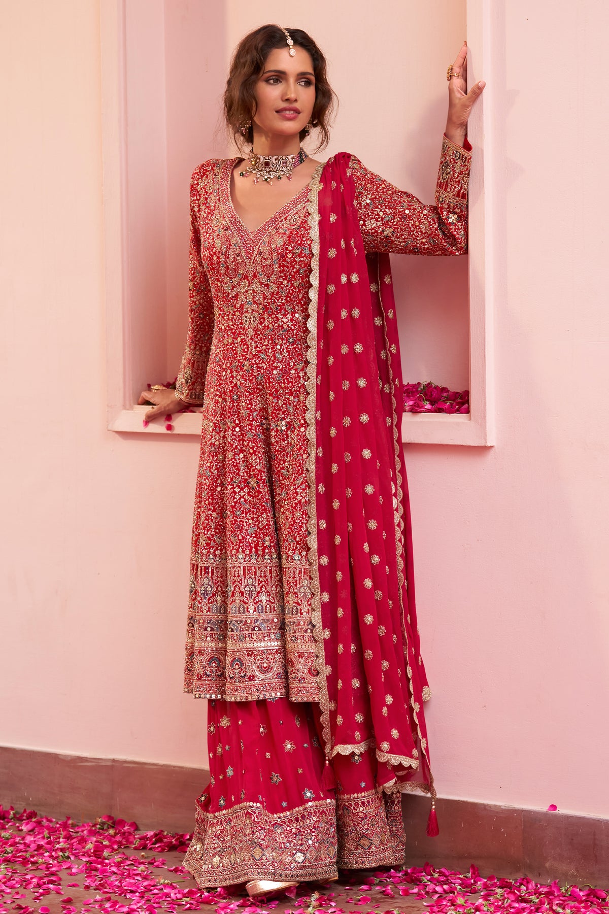 Red Readymade Embroidered Georgette Suit-SAR13315_1_SareeButa.com