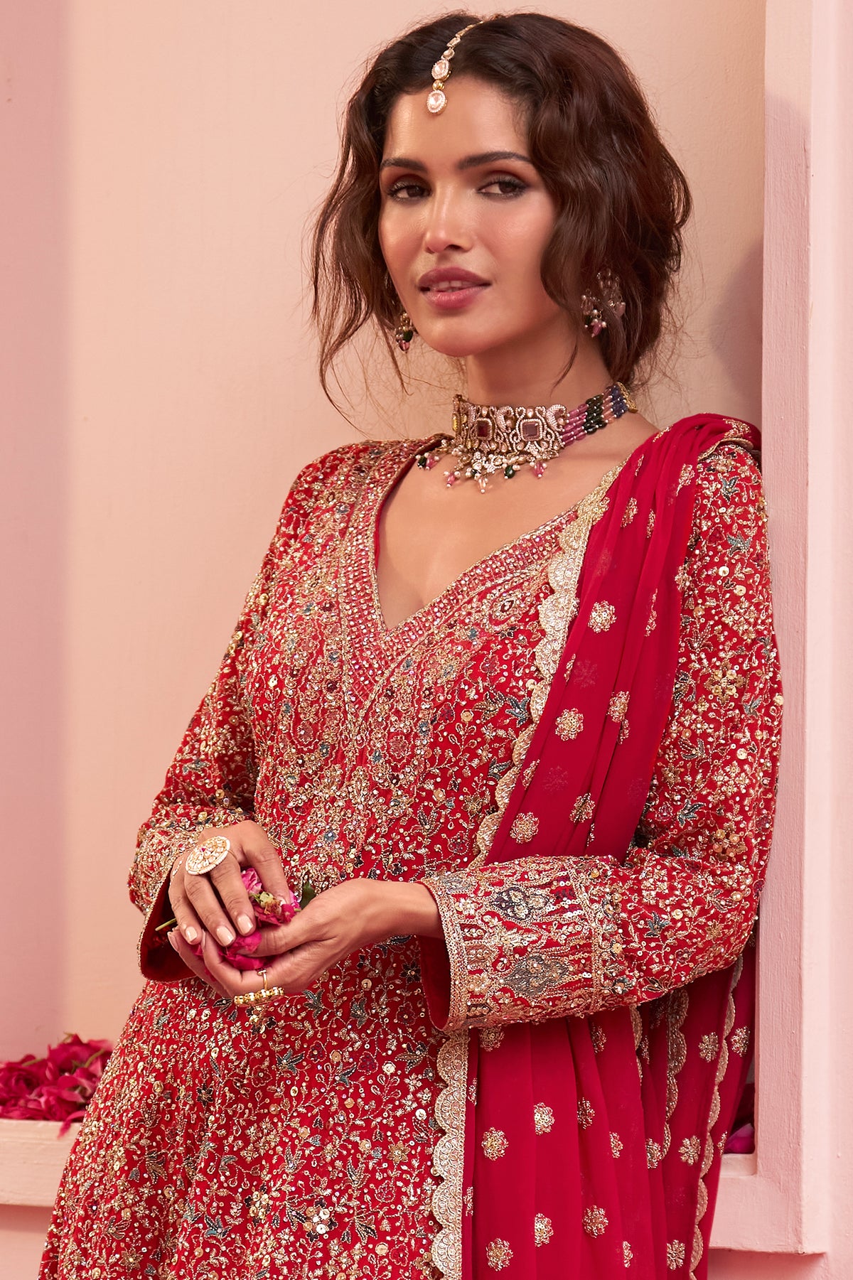 Red Readymade Embroidered Georgette Suit-SAR13315_2_SareeButa.com