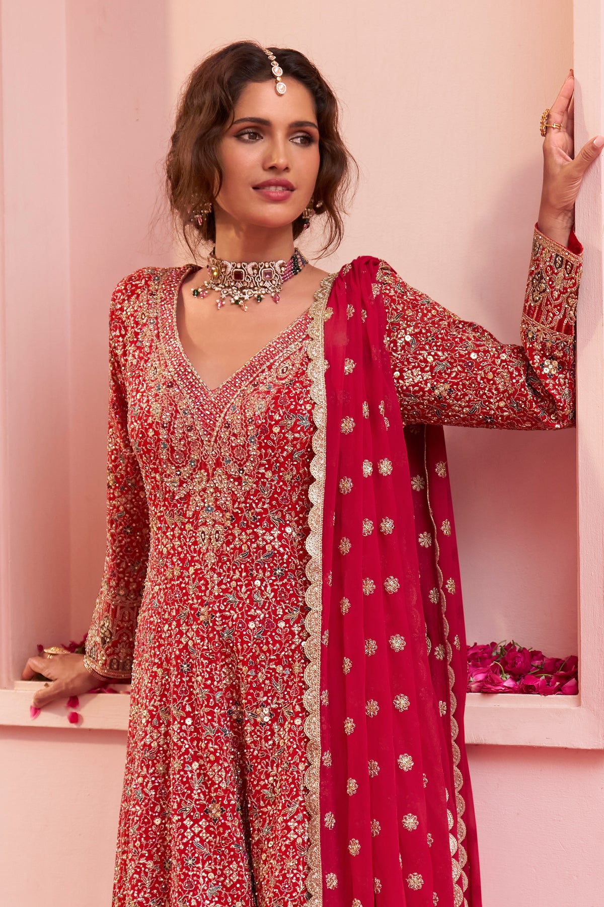 Red Readymade Embroidered Georgette Suit-SAR13315_3_SareeButa.com