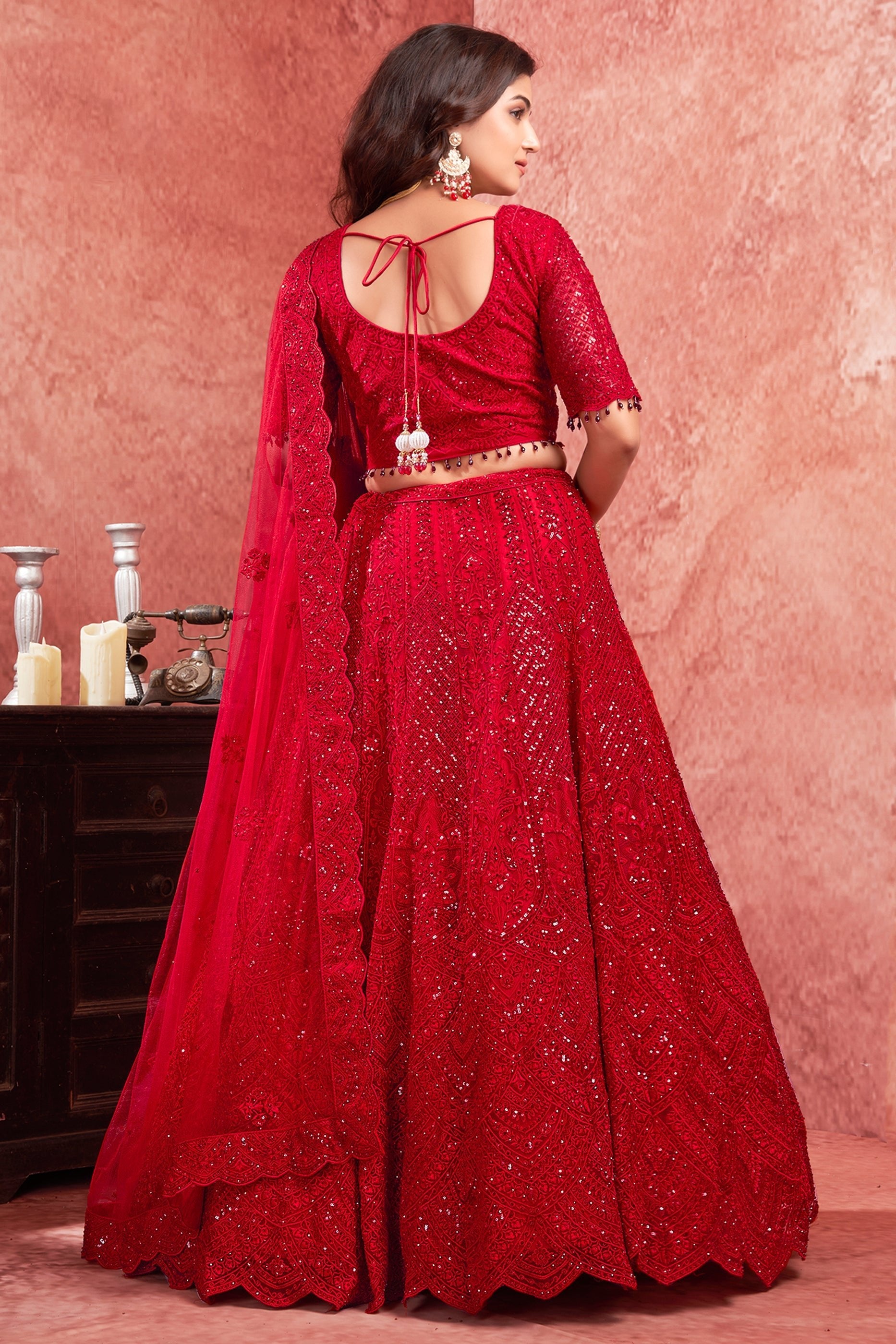 Red Readymade Embroidered Net Lehenga-SAR10717_4_SareeButa.com