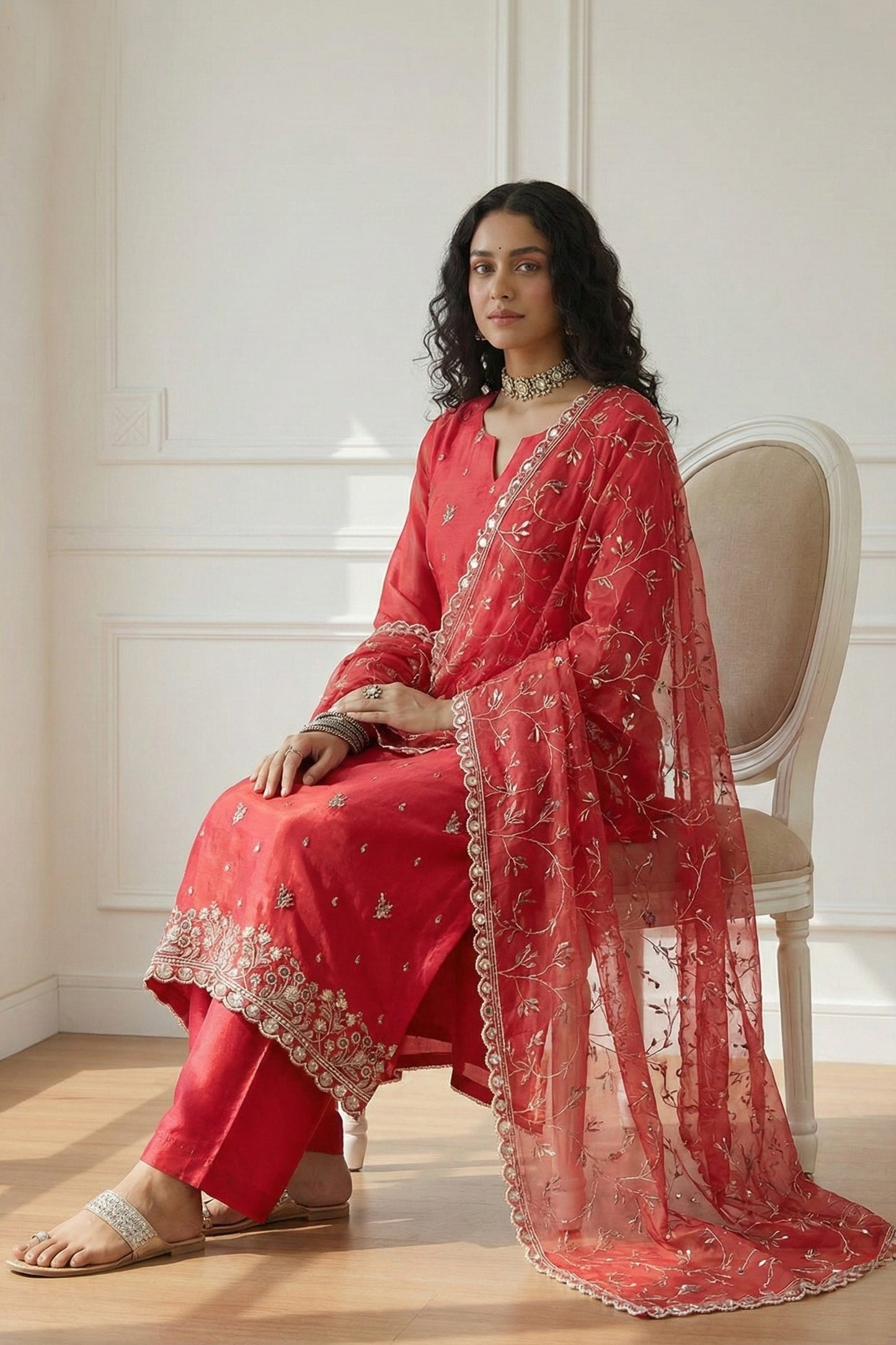 Red Readymade Embroidered Organza Suit-SAR11639_2_SareeButa.com