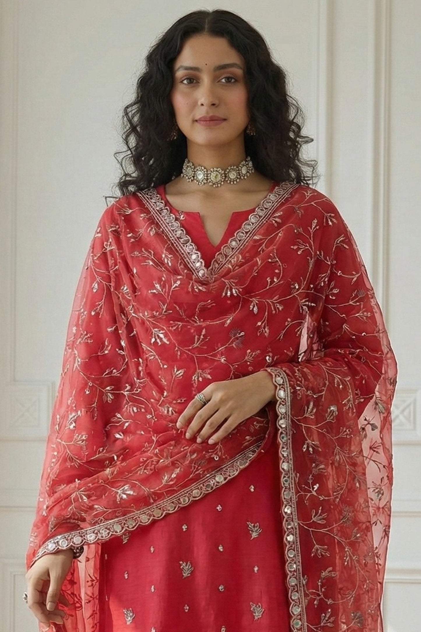 Red Readymade Embroidered Organza Suit-SAR11639_3_SareeButa.com