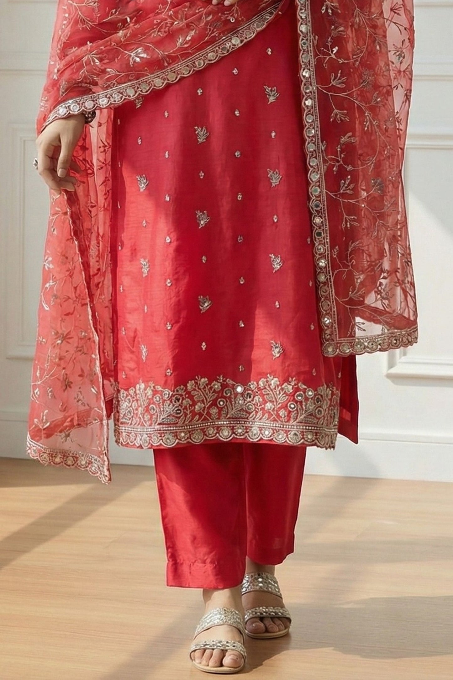 Red Readymade Embroidered Organza Suit-SAR11639_4_SareeButa.com