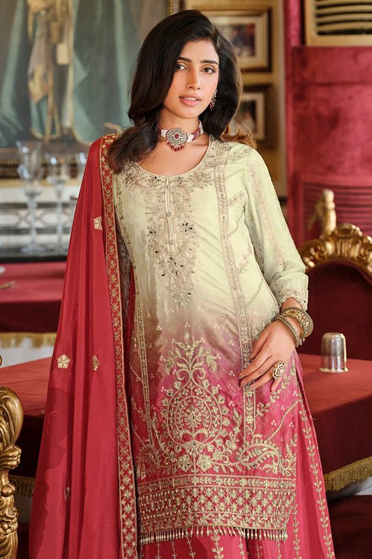 Red Readymade Embroidered Palazzo Suit-SAR11680_2_SareeButa.com