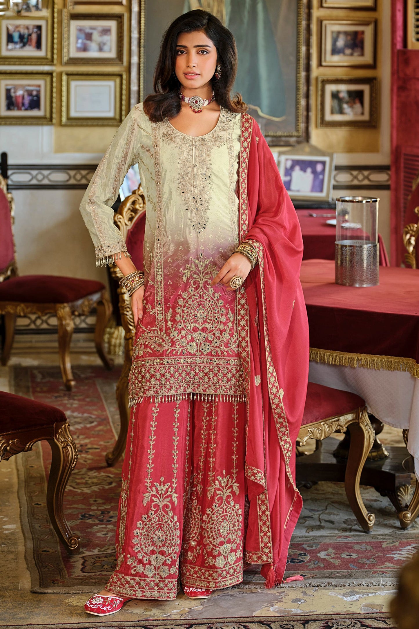 Red Readymade Embroidered Palazzo Suit-SAR11680_3_SareeButa.com