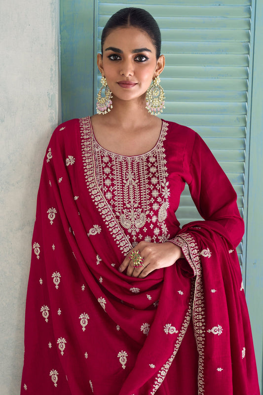 Red Readymade Embroidered Silk Anarkali Suit-SAR10678_2_SareeButa.com