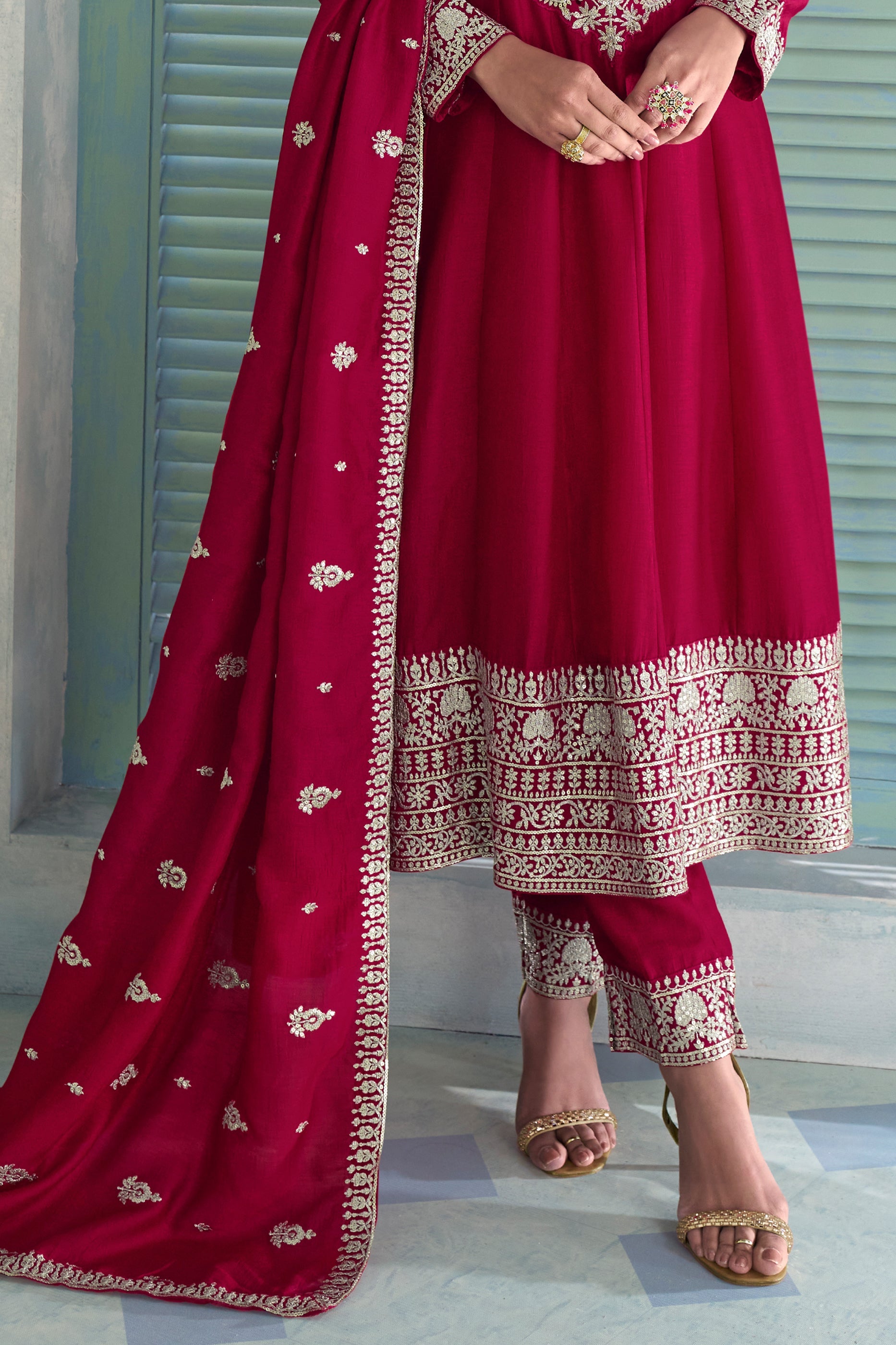 Red Readymade Embroidered Silk Anarkali Suit-SAR10678_4_SareeButa.com