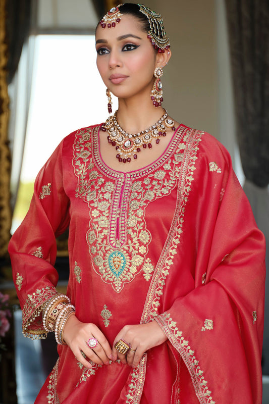 Red Readymade Embroidered Simar Silk Suit-SAR12127_2_SareeButa.com