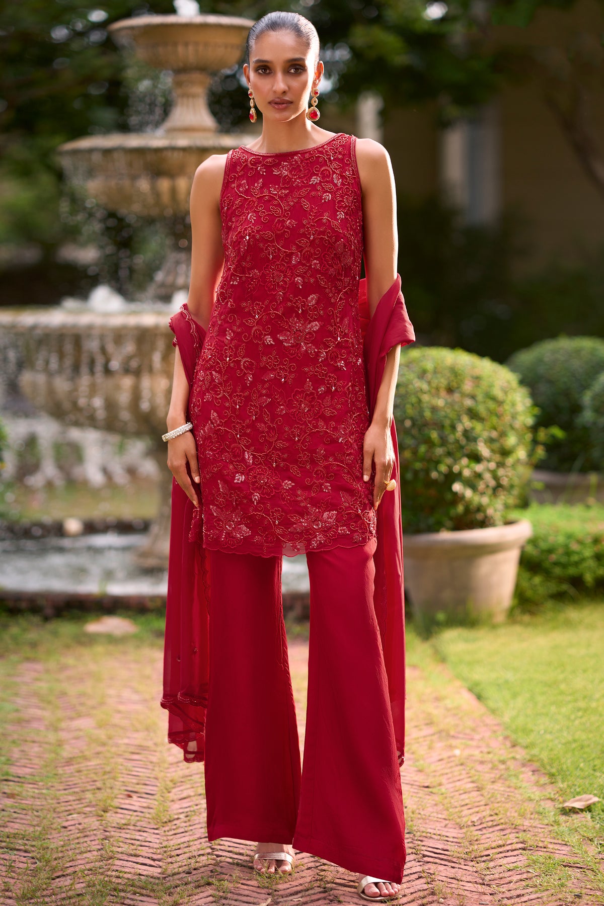 Red Readymade Embroidered Viscose Georgette Suit-SAR13573_1_SareeButa.com