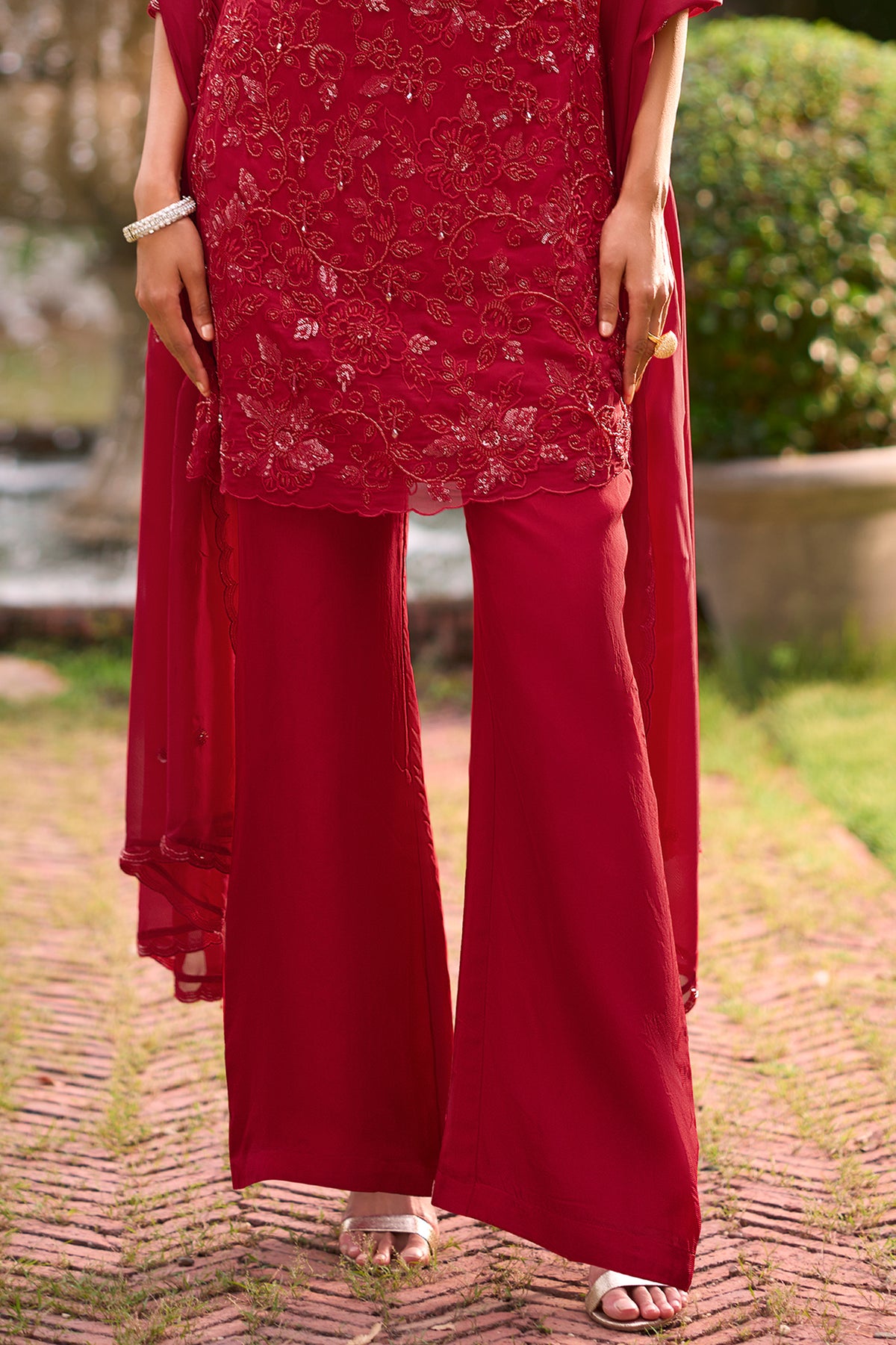 Red Readymade Embroidered Viscose Georgette Suit-SAR13573_6_SareeButa.com