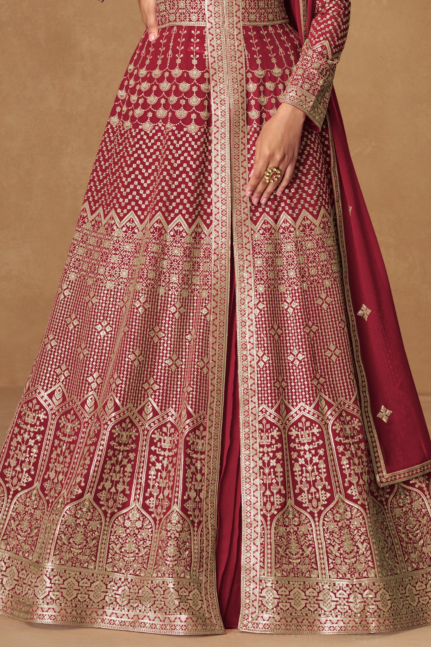 Red Readymade Heavy Work Georgette Skirt Suit-SS761_4_SareeButa.com