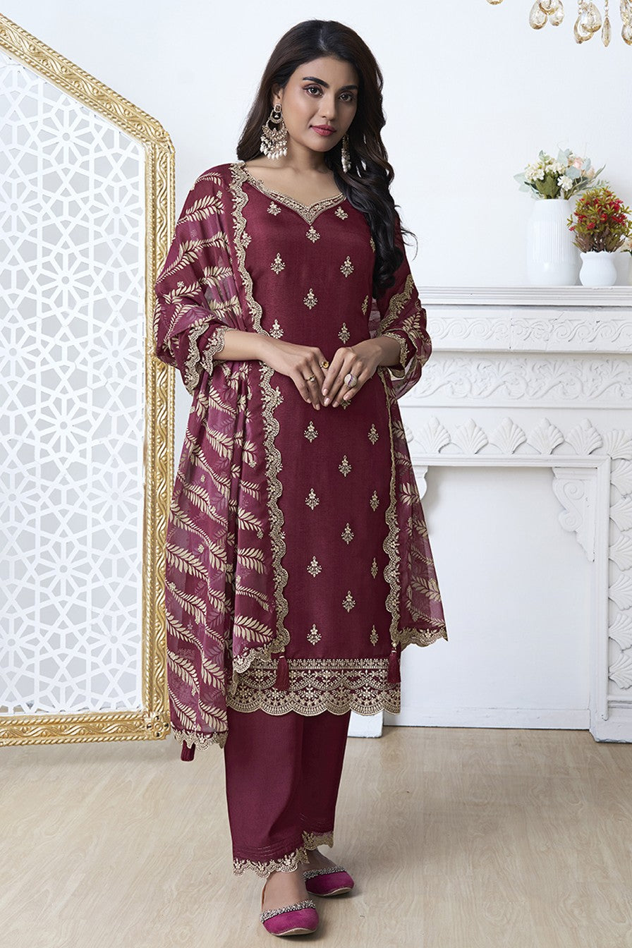 Red Readymade Silk Suit-SS309_1_SareeButa.com