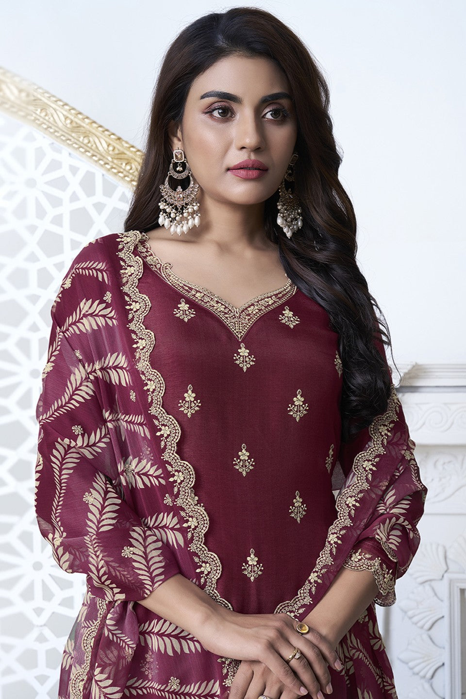 Red Readymade Silk Suit-SS309_2_SareeButa.com