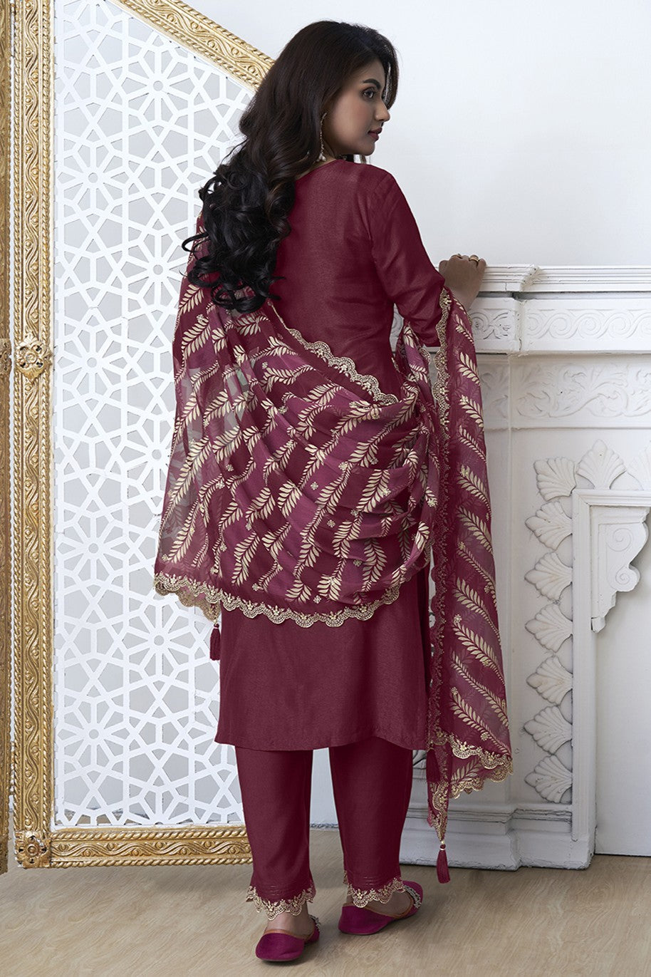Red Readymade Silk Suit-SS309_3_SareeButa.com