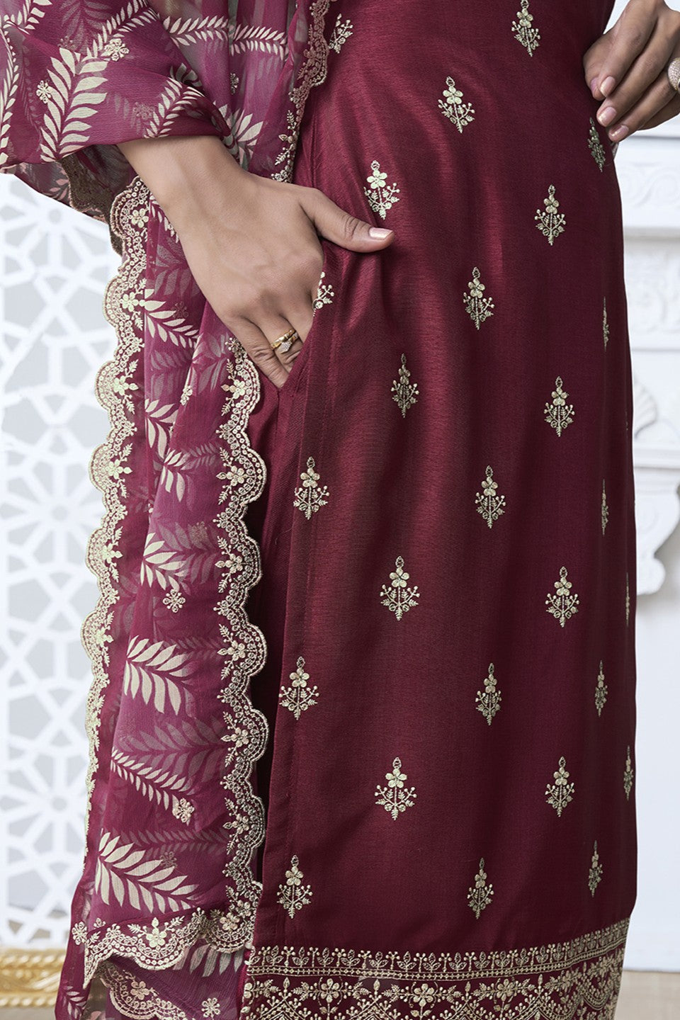 Red Readymade Silk Suit-SS309_4_SareeButa.com