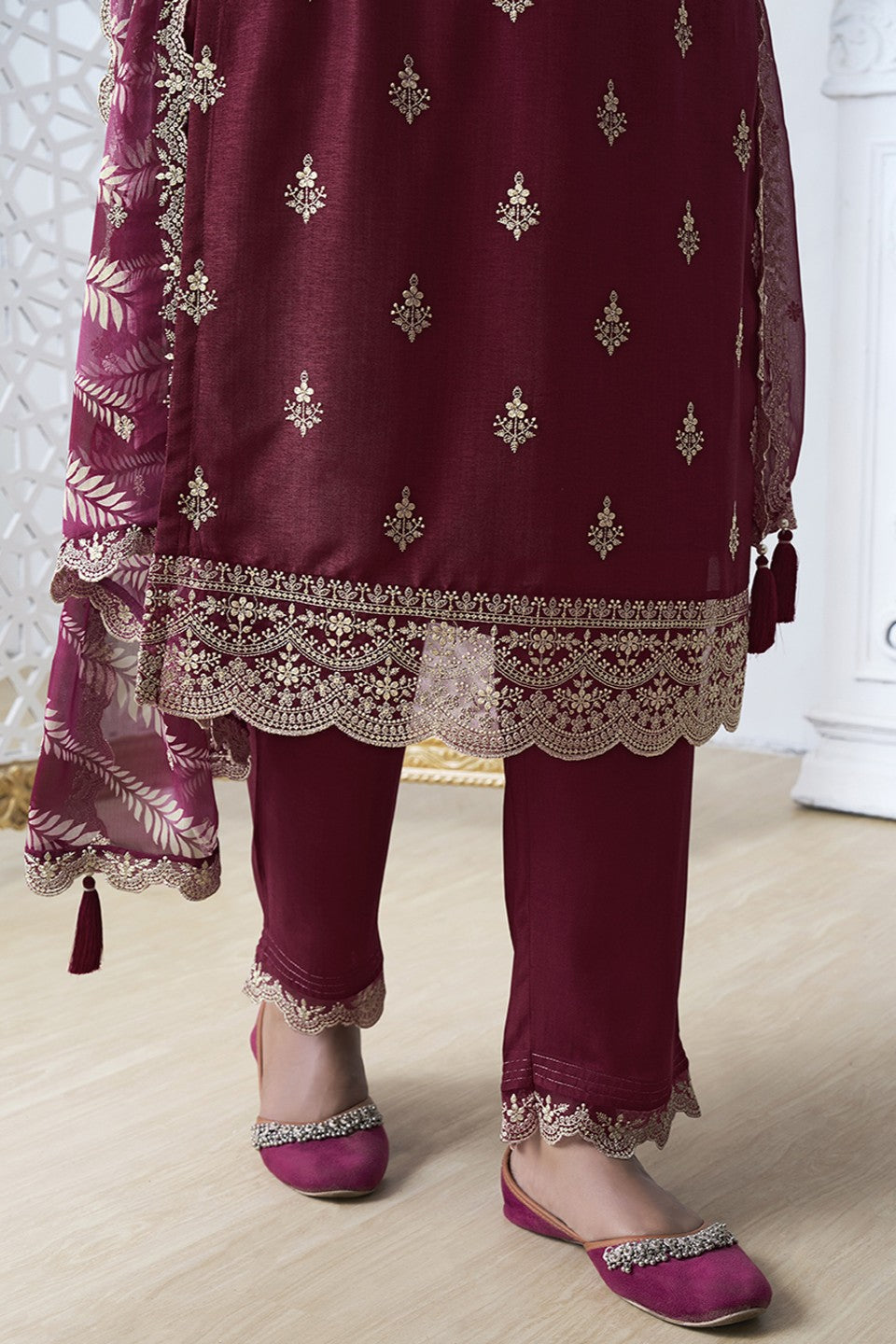 Red Readymade Silk Suit-SS309_5_SareeButa.com