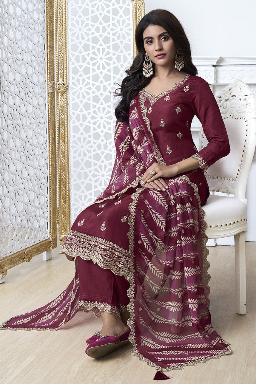 Red Readymade Silk Suit-SS309_6_SareeButa.com