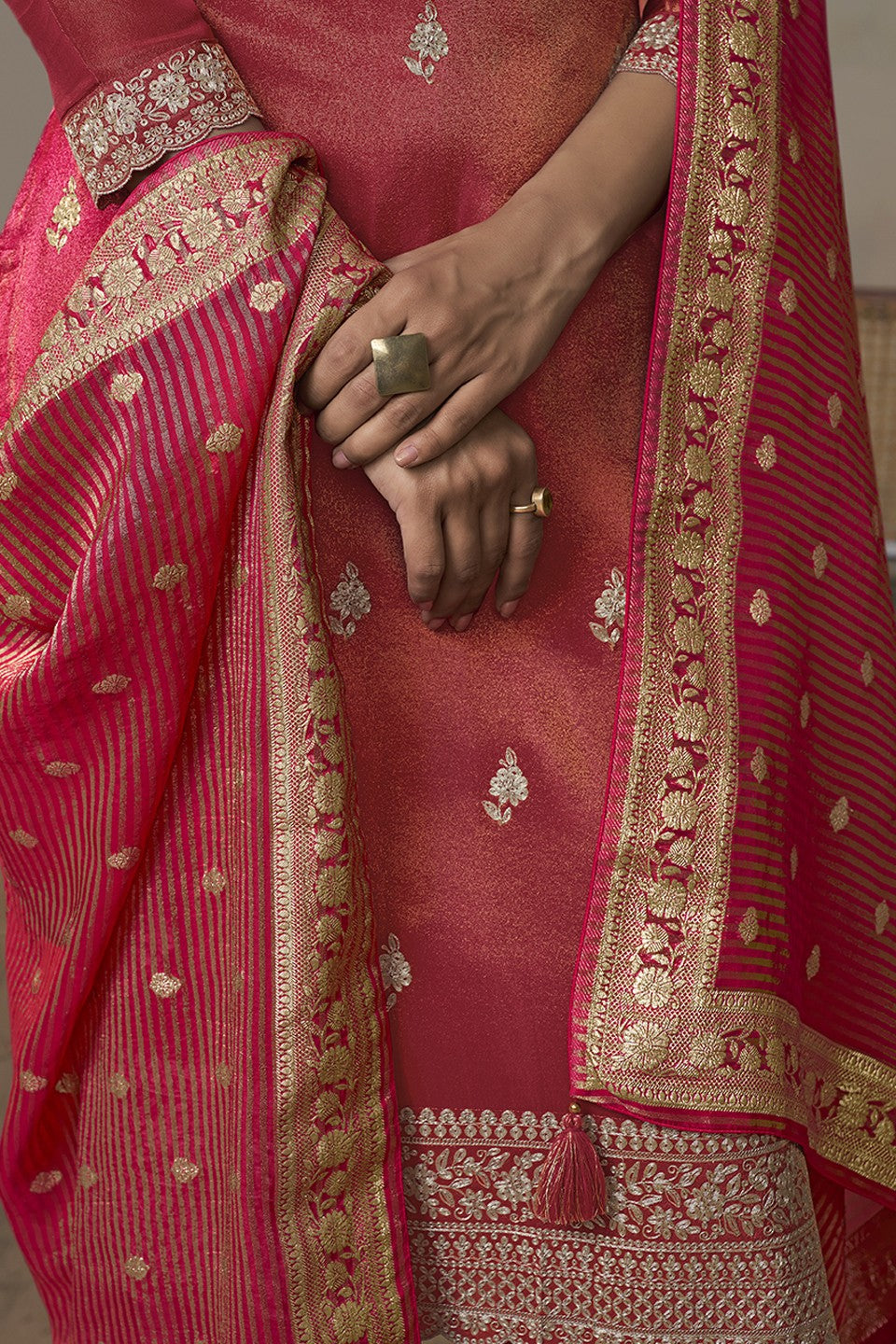 Red Readymade Tissue Suit-SS305_5_SareeButa.com