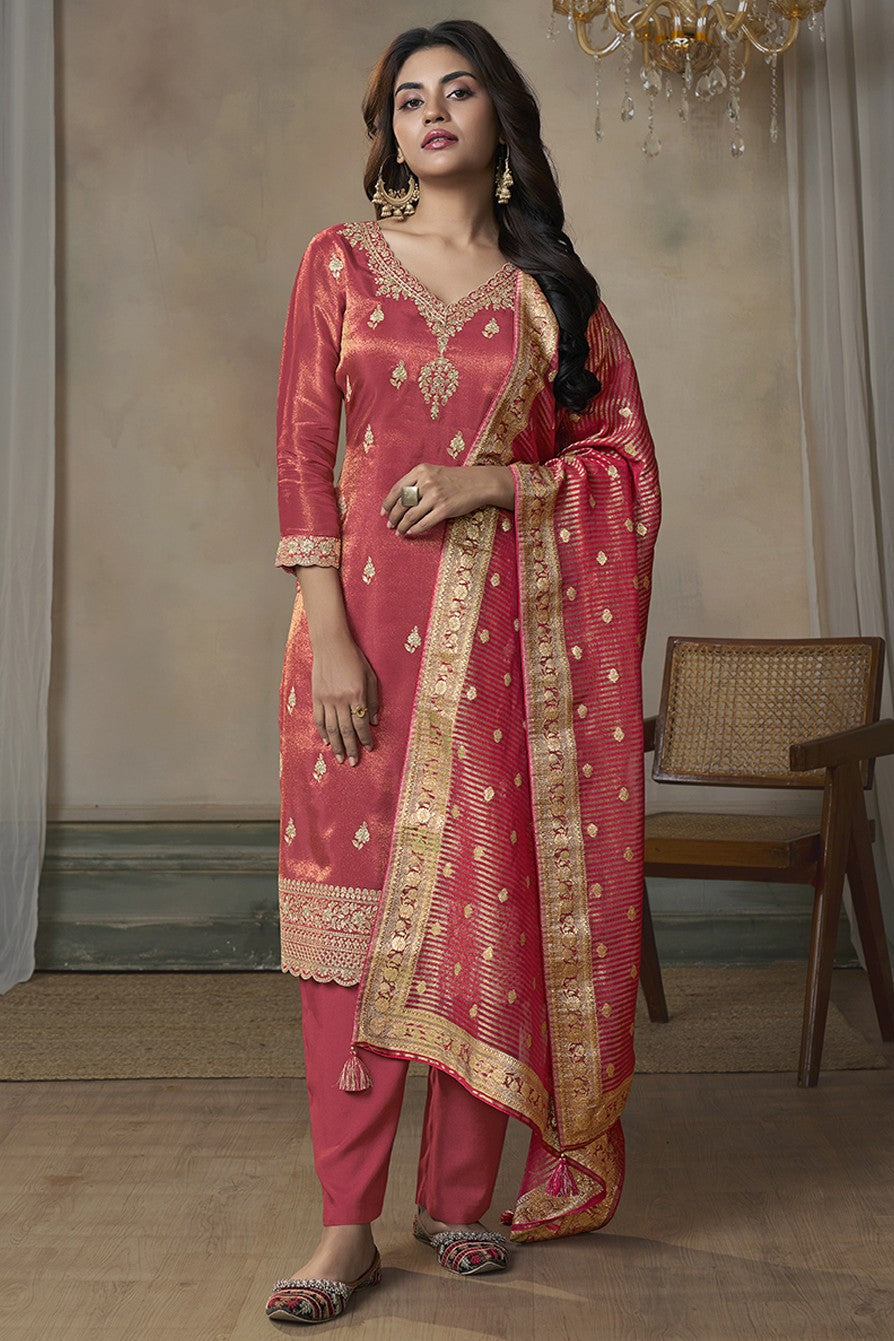 Red Readymade Tissue Suit-SS305_6_SareeButa.com