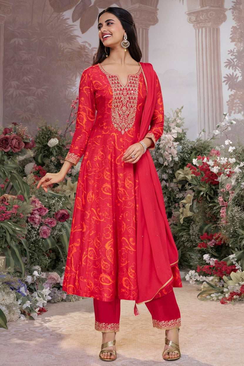 Red Readymade Viscose Silk Anarkali Suit-SS975_1_SareeButa.com