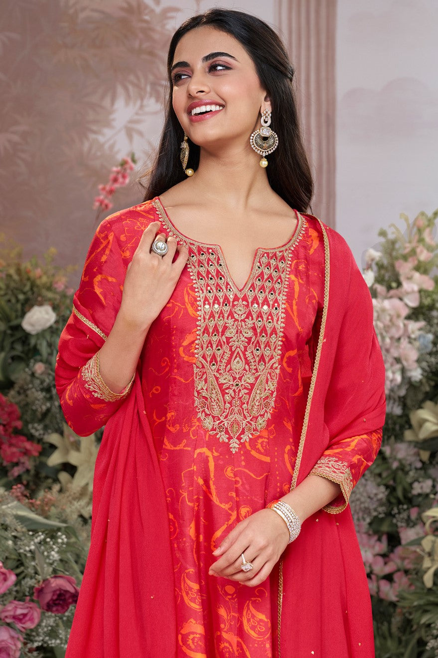 Red Readymade Viscose Silk Anarkali Suit-SS975_2_SareeButa.com