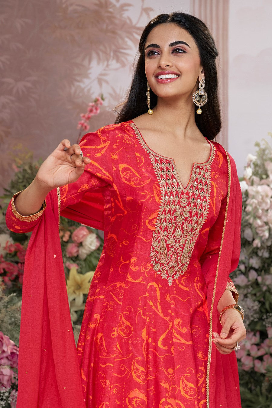 Red Readymade Viscose Silk Anarkali Suit-SS975_3_SareeButa.com