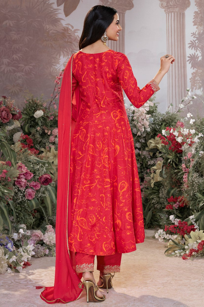Red Readymade Viscose Silk Anarkali Suit-SS975_4_SareeButa.com