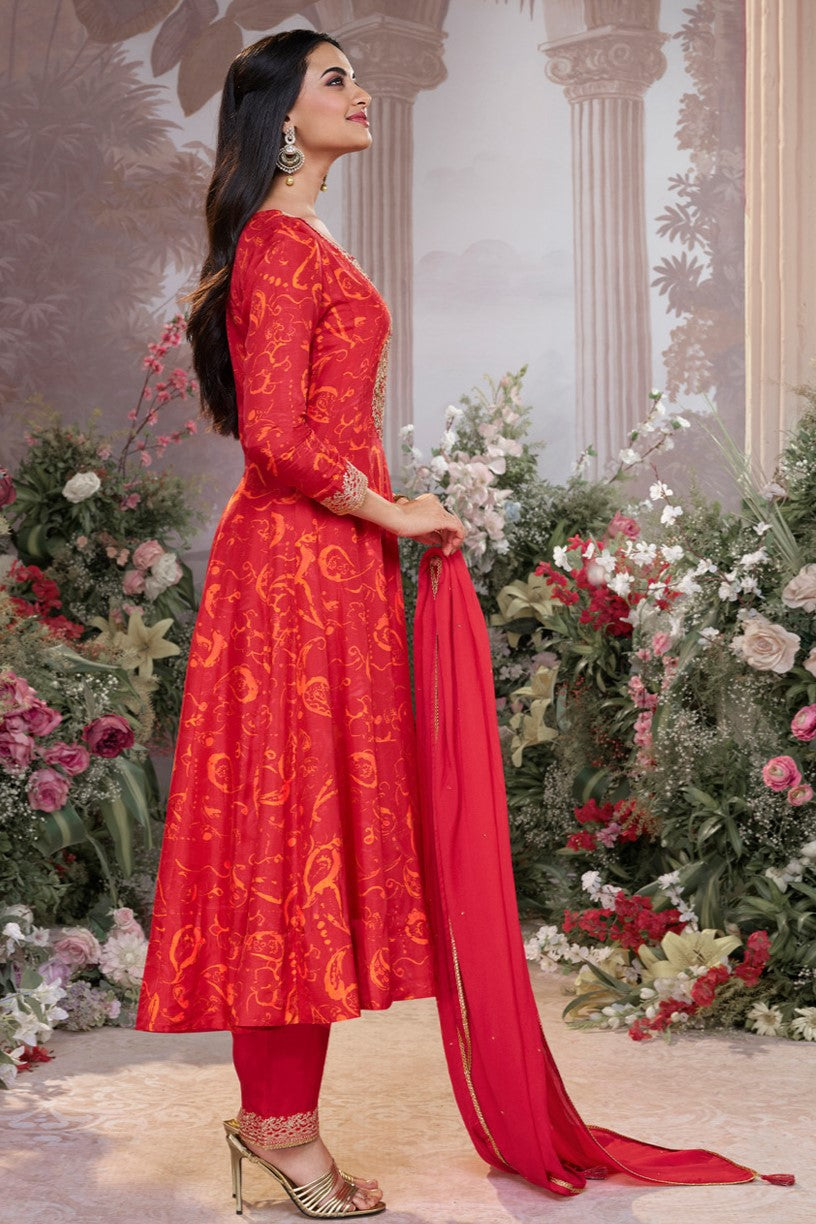 Red Readymade Viscose Silk Anarkali Suit-SS975_5_SareeButa.com