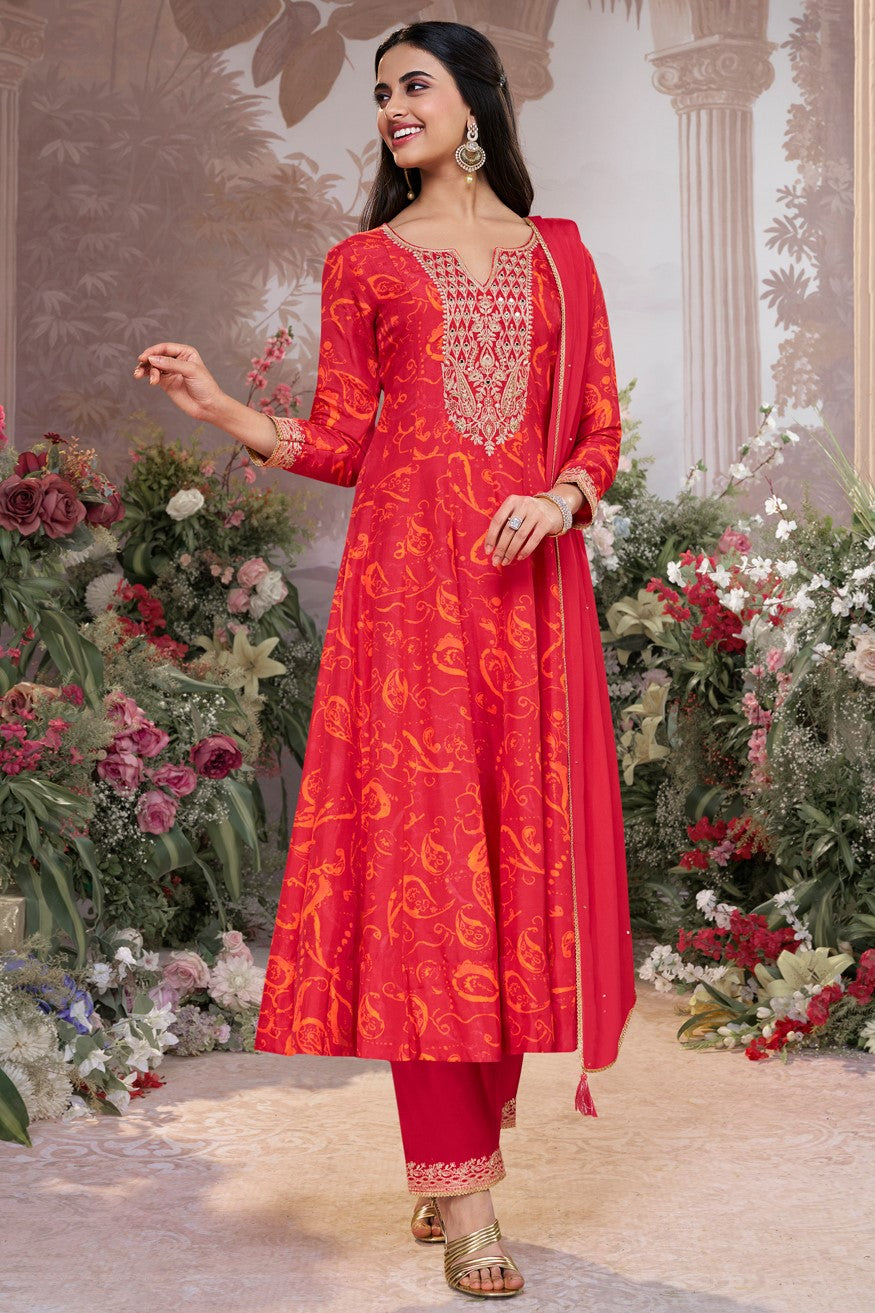 Red Readymade Viscose Silk Anarkali Suit-SS975_6_SareeButa.com