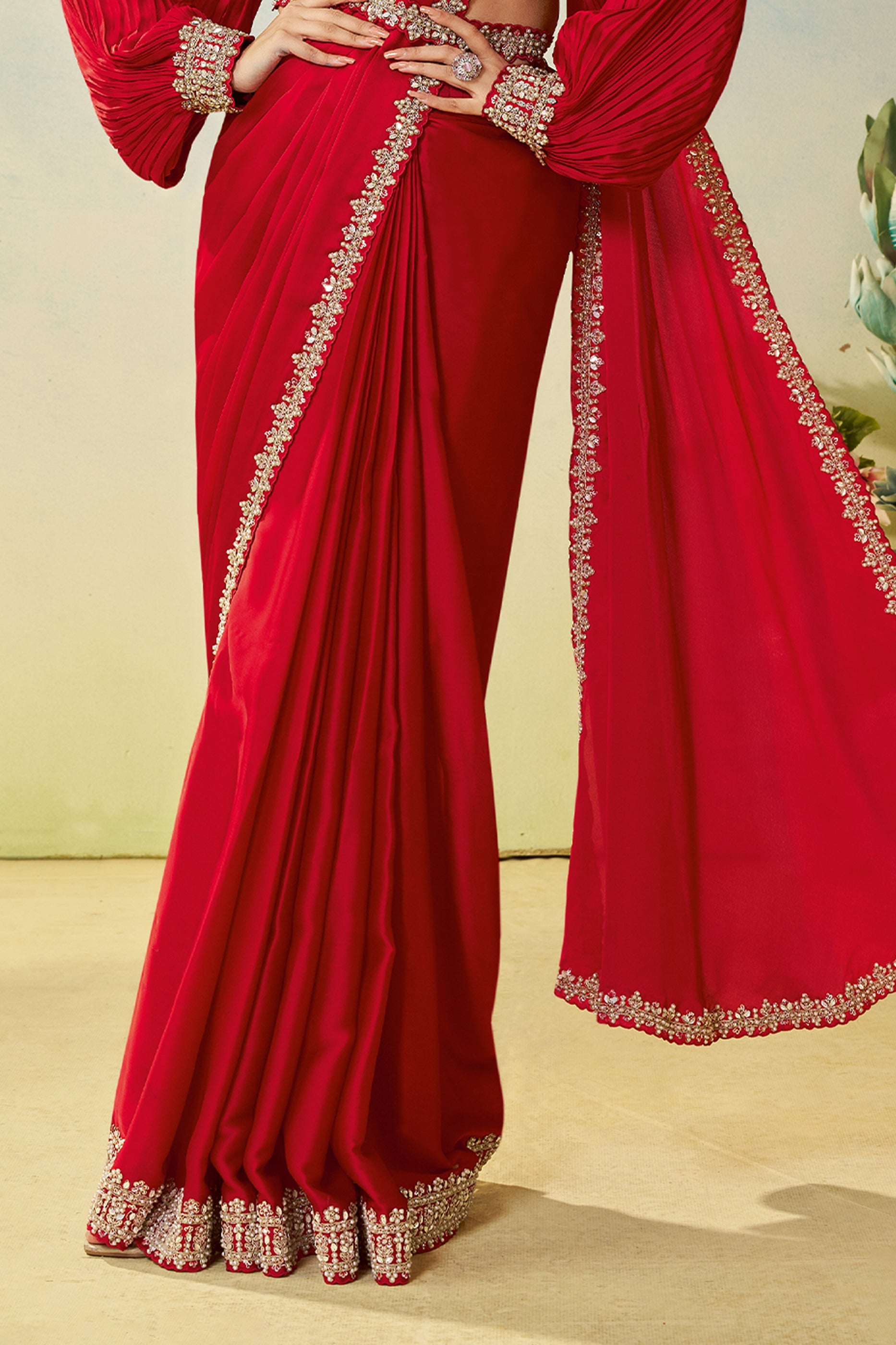 Red Satin Silk Readymade Saree-SAR11143_4_SareeButa.com
