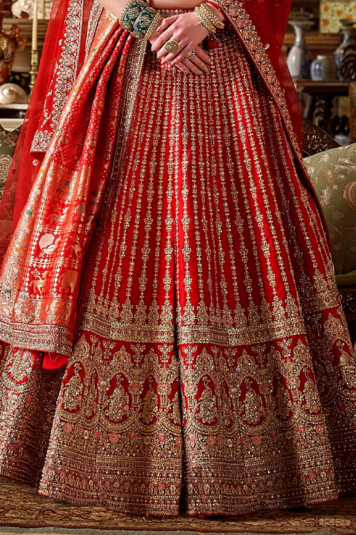 Red Semi-Stitched Embroidered Silk Lehenga-SAR10308_4_SareeButa.com